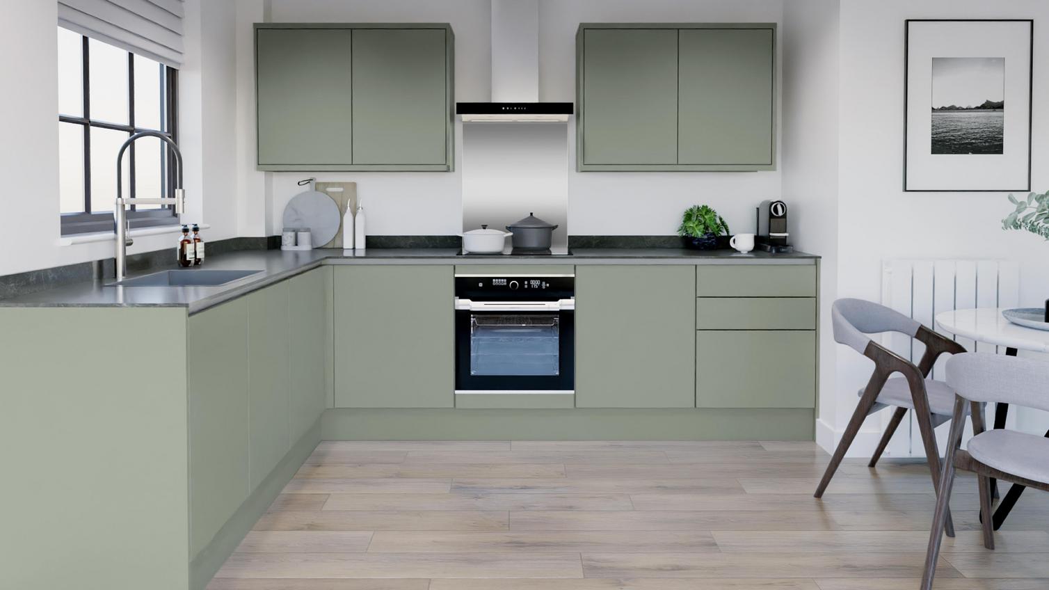 Hockley Mirror Gloss Reed Green Handleless EKES L Shaped