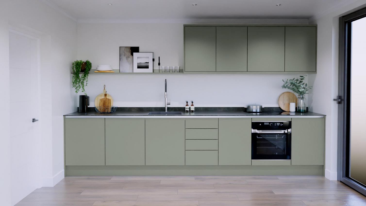 Hockley Mirror Gloss Reed Green Handleless EKES Single Wall