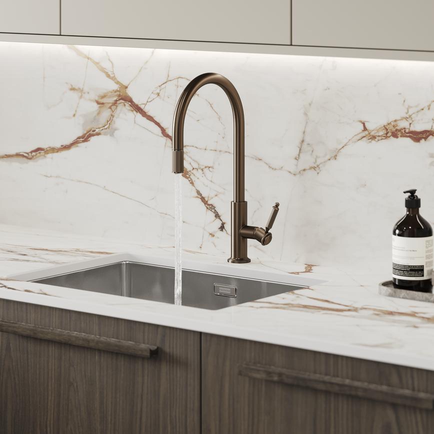 Hockley  Textures  Dark Oak and Super Matt Sandstone Sink and Tap