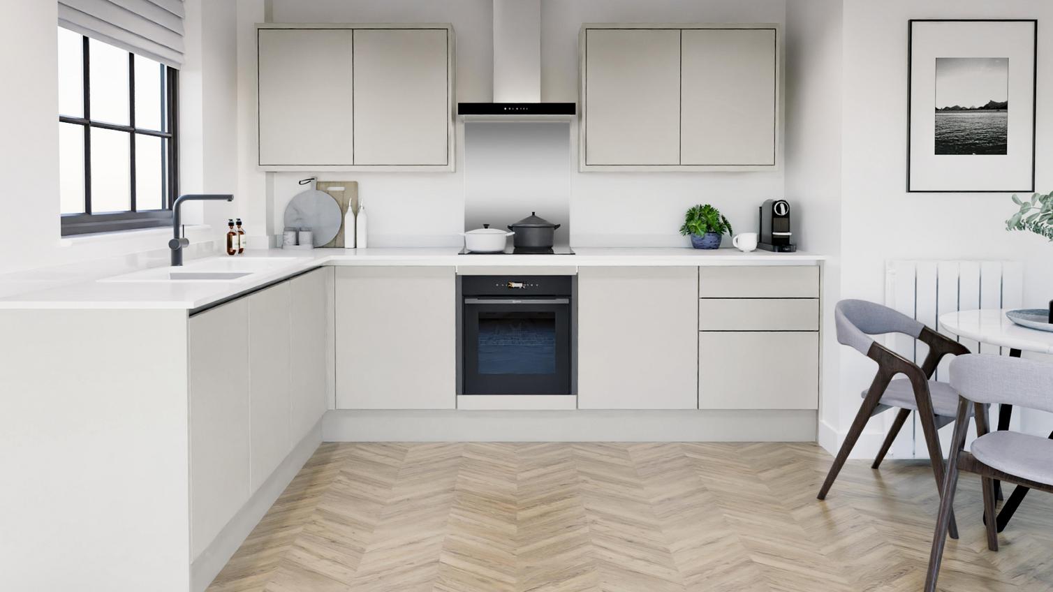 Hockley Mirror Gloss Dove Grey Handleless EKES L Shape Main Set Shot