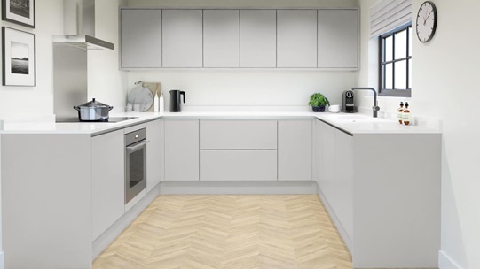 Hockley Mirror Gloss Dove Grey Handleless EKES U Shape Main Set Shot