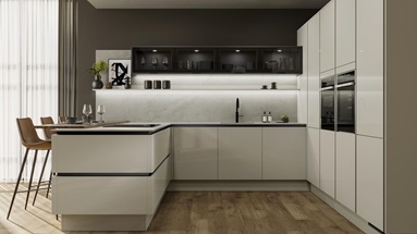 Hockley Mirror Gloss Sandstone Handleless Cameo