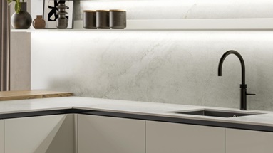 Hockley Mirror Gloss Sandstone Handleless Corner Cameo