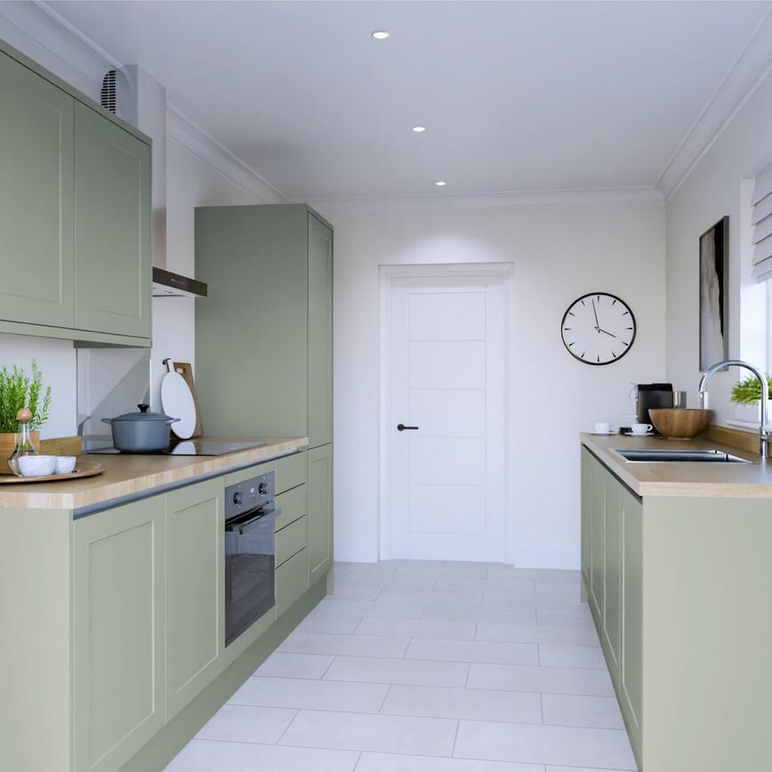 Frome Reed Green Handleless EKES Galley
