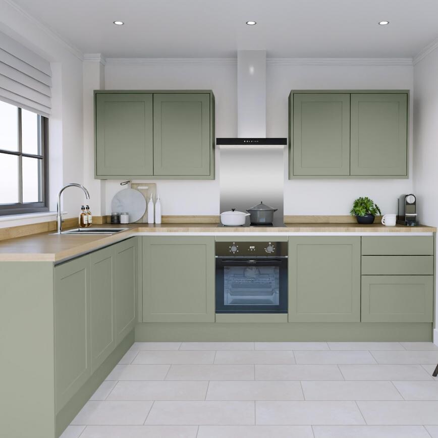 Frome Reed Green Handleless EKES LShaped