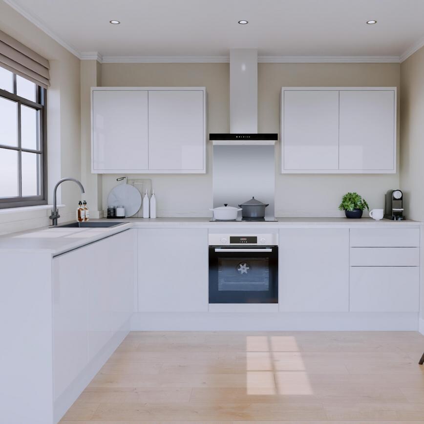 Winterton White Gloss Handleless EKES L Shape