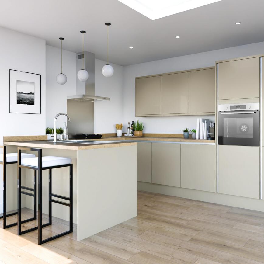 Winterton Sandstone Gloss Handleless EKES Peninsula