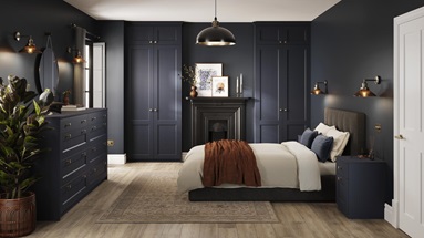 Bridgemere Navy Bedroom Full Set Warderobe, Bedside Table, Chest of Drawers