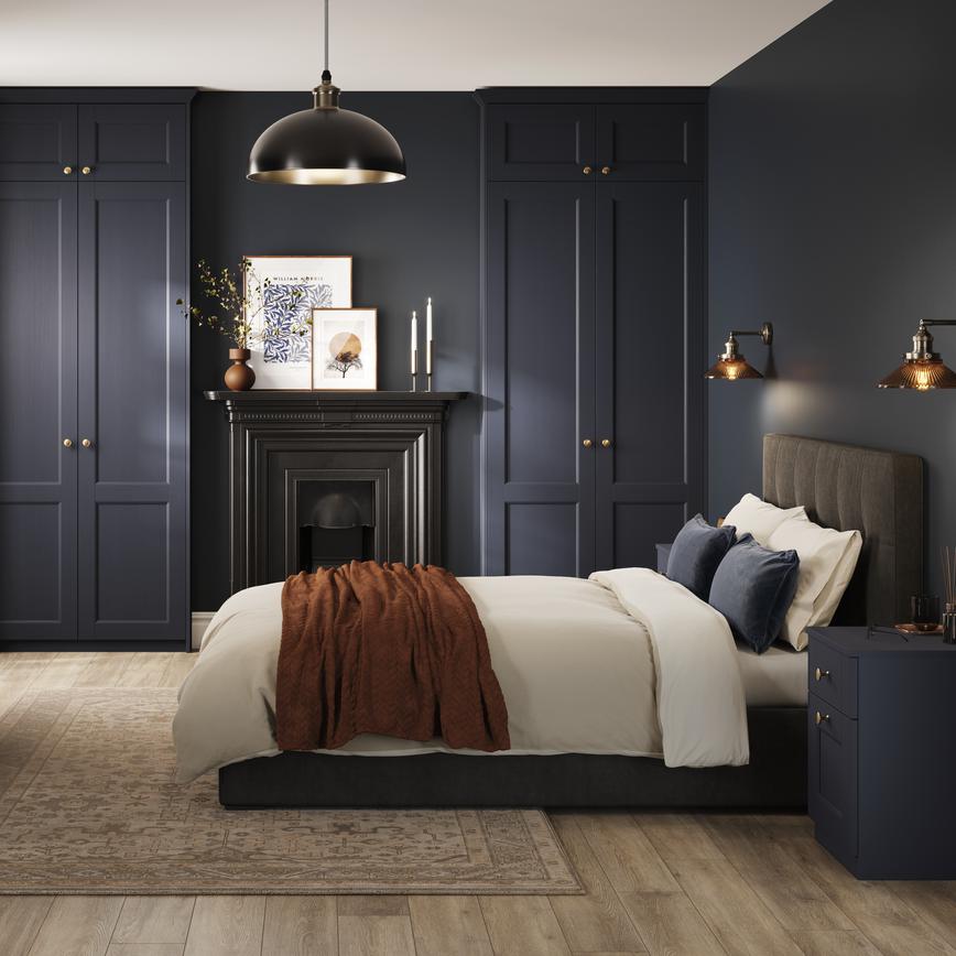Bridgemere Navy Bedroom Full Set Warderobe, Bedside Table, Chest of Drawers