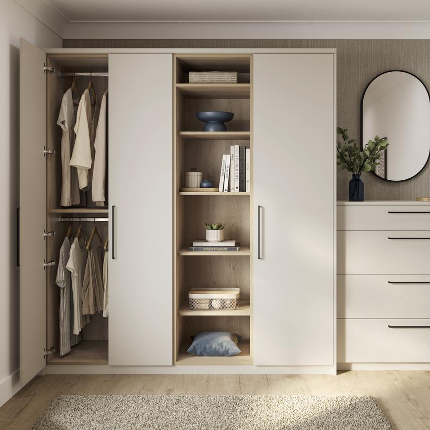 Greenwich Sandstone Bedroom Warderobe, Open Shelves and Chest Of Drawers