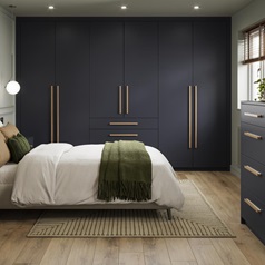 Hockley Super Matt Navy Main Set Shot Warderobe, Drawers, and Bedside Table