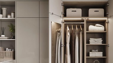 Hockley Gloss Sandstone Bedroom Warderobe and Chest of Drawers