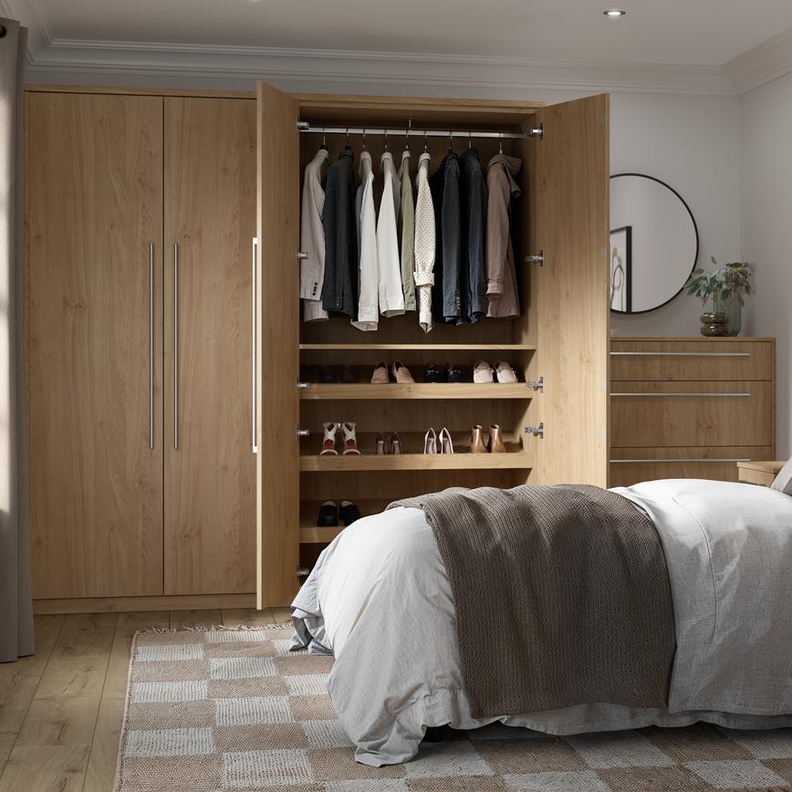 Greenwich Natural Oak Bedroom Warderobe Door Open