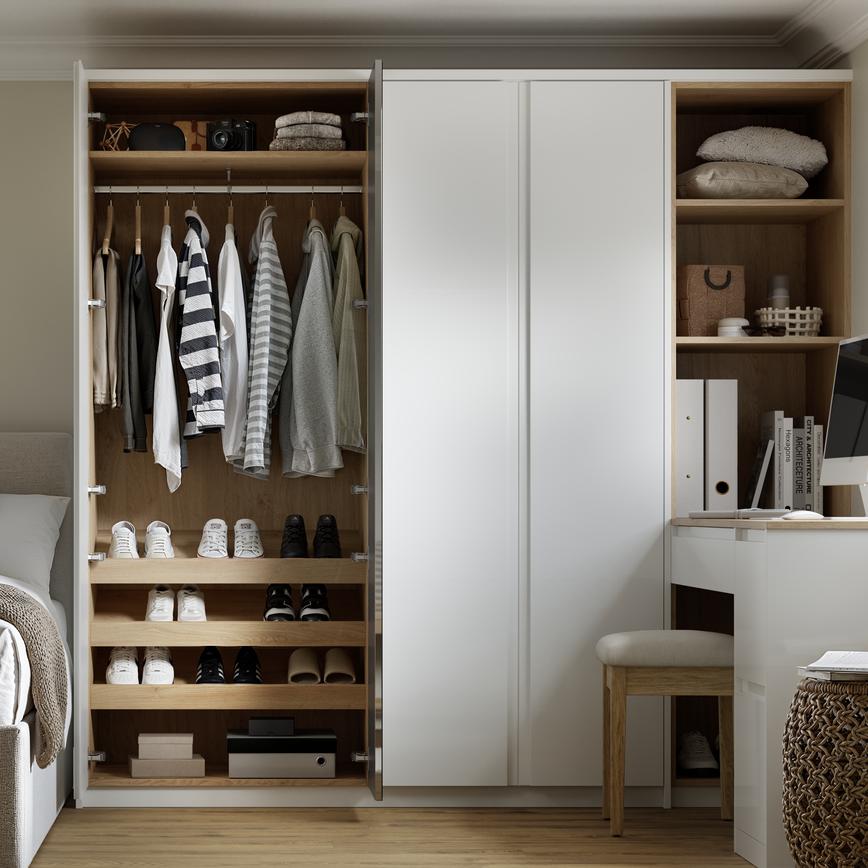 Clerkenwell Gloss White Wardrobe Door Open