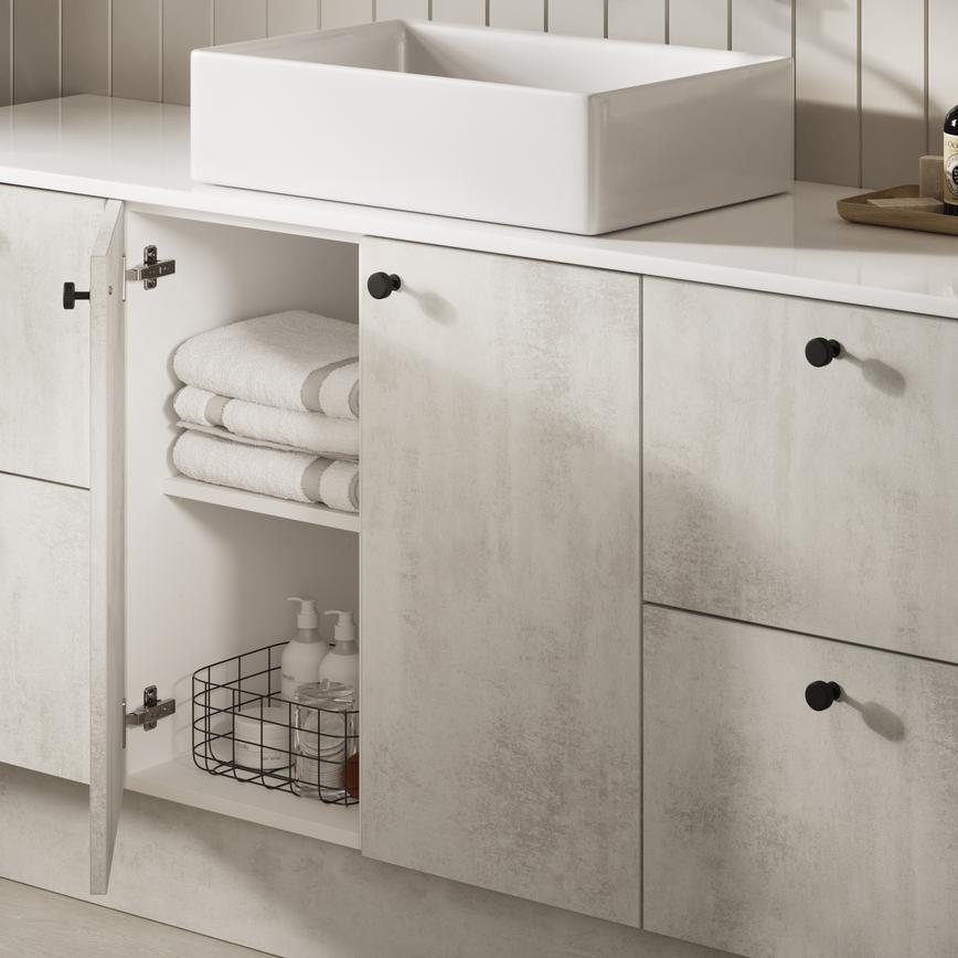 Hockley Textures White Stone Bathroom Open Open Cabinet