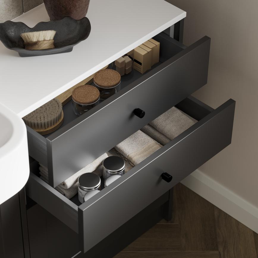 Frome Charcoal Bathroom Open Drawers