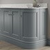 Elmbridge dusk blue decorative curved plinth fitted with base cabinet and white worktop