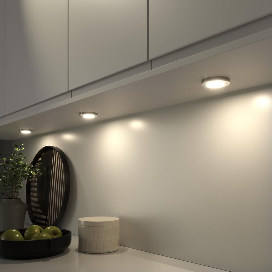LED Slim Circular Downlight Trio Tone Clerkenwell Sandstone Kitchen Warm