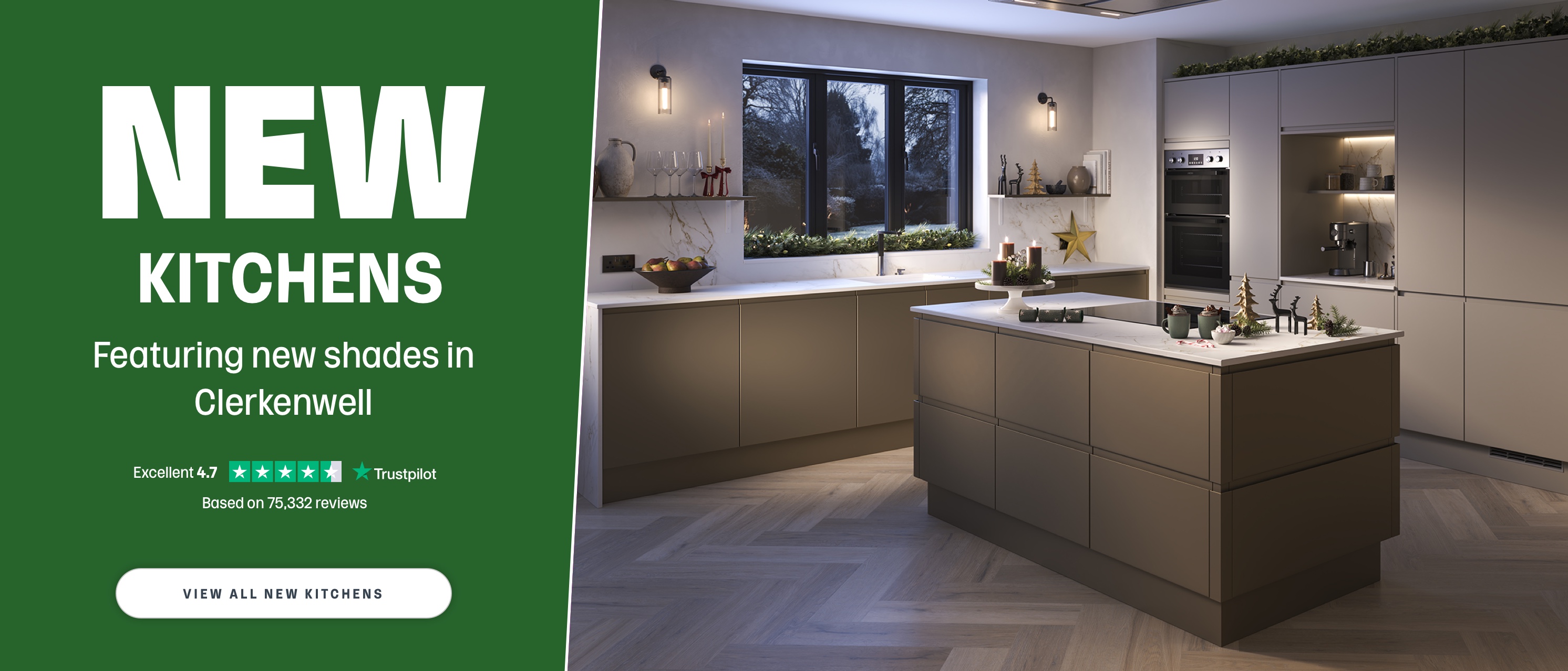 New kitchens featuring new shades in Clerkenwell. Christmas kitchens scene. View all new kitchens. 