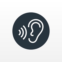 Laundry buying guide icon showing a white outline of an ear on a black circle.